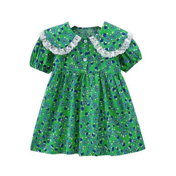 

girl's dresses girls short-sleeved floral princess dress 2021 summer casual toddler clothing children 3-7 years old birthday gift, Red;yellow