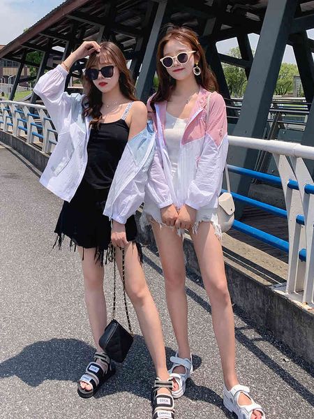 

two piece dress sun protective clothes fairy korean-style short hood combination -protective clothing summer protection shirt qfzb, White