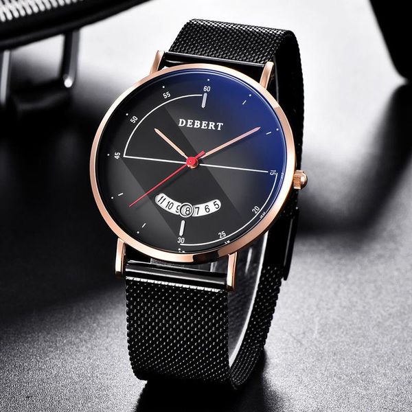 

wristwatches luxury fashion belt men's watch waterproof satch calendar display quartz steel band business, Slivery;brown