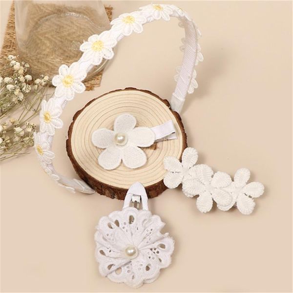 

hair accessories 5pcs/lot lace flower princess hairbands girls bows clips embroided hairpin headbands kids headdress, Slivery;white