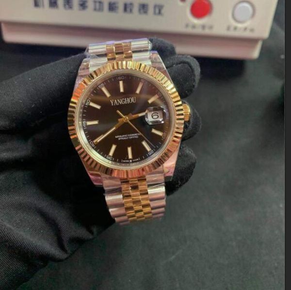 

wristwatches quality mens bp factory 2813 movement watch bracelet black dial gold strapt r126333 automatic watches, Slivery;brown