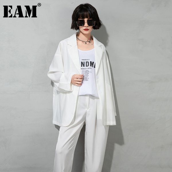 

[eam] women black big size casual brief blazer lapel long sleeve loose fit jacket fashion spring summer 1dd8096 210512, White;black