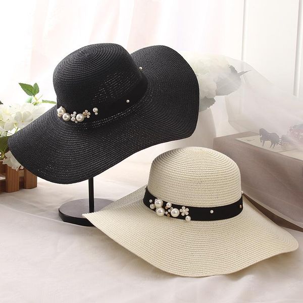 

wide brim hats round raffia straw summer sun for women with leisure beach lady, Blue;gray