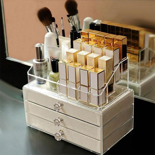 

storage boxes & bins acrylic transparent ewelry box cosmetic organizer lipstick holder earrings necklace watch display stand velvet drawer
