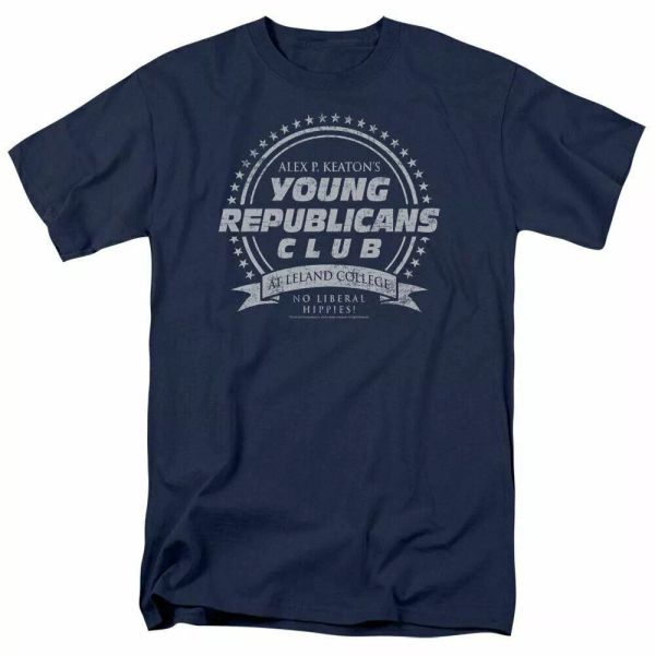 

family ties young republicans club t shirt mens licensed classic tv show navy, White;black