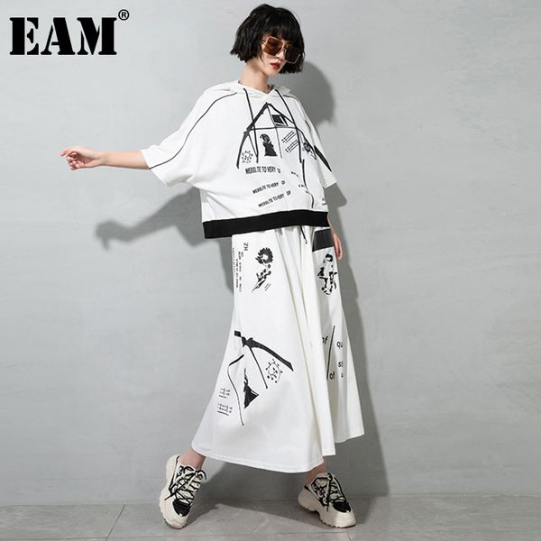 

[eam] high elastic waist white pattern printed long casual half-body skirt women fashion spring autumn 1dd7740 21512, Black