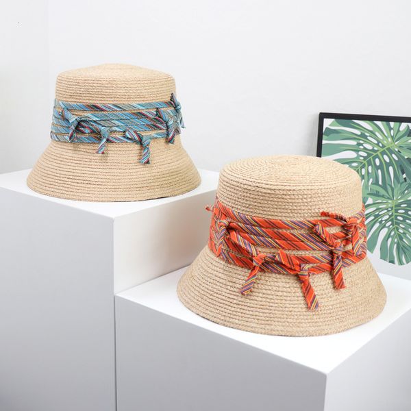 

temperament flat lafite straw children's summer vacation beach sunshade fisherman's personality fashion basin hat, Yellow