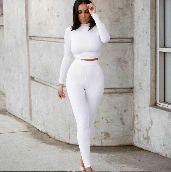 

women's two piece pants streetwear white black bodycon jumpsuit women overalls 2021 long sleeve skinny rompers womens female bodysuit