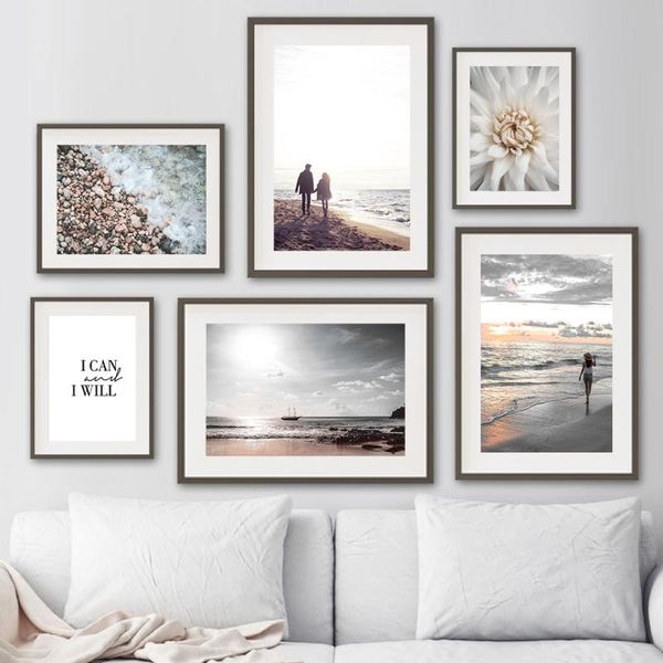 

paintings sunset ocean beach couple girl dahlia quotes wall art canvas painting nordic posters and prints pictures for bedroom decor