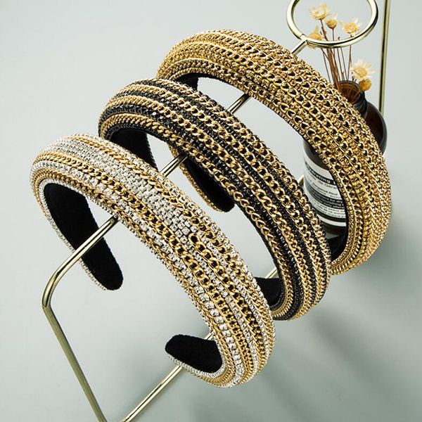

fashion women headband wide side full diamond alloy chain hairband luxurious rhinestone hair accessories, Silver