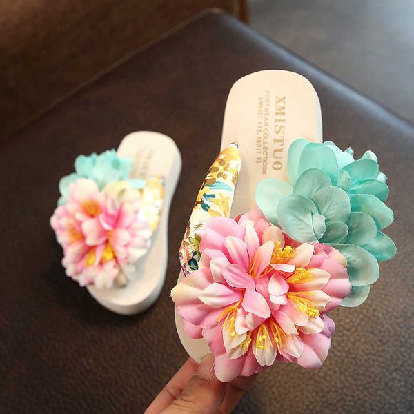 Детские тапочки для девочек лето носить милые цветы пляжные ботинки родитель-детские сандалии и тапочки не скольжения женские флип флоп H0917