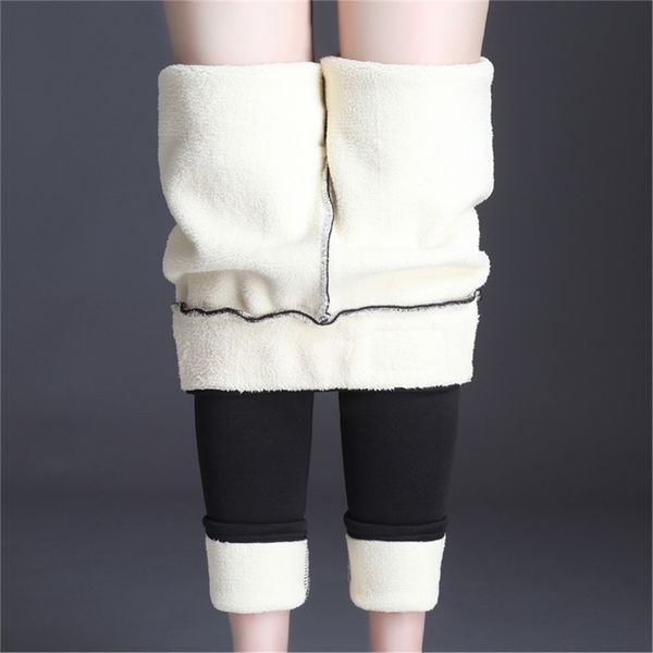 Oumengk Moda Yüksek Bel Sonbahar Kış Kadın Kalın Sıcak Elastik Pantolon Kalite S-5XL Pantolon Sıkı Tipi Kalem 210915
