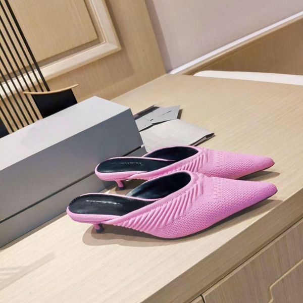 

new fashion elastic knitted women's slippers, thickened and warm, high-heeled 4cm popular canvas slippers, magnet box packaging, with f, Black