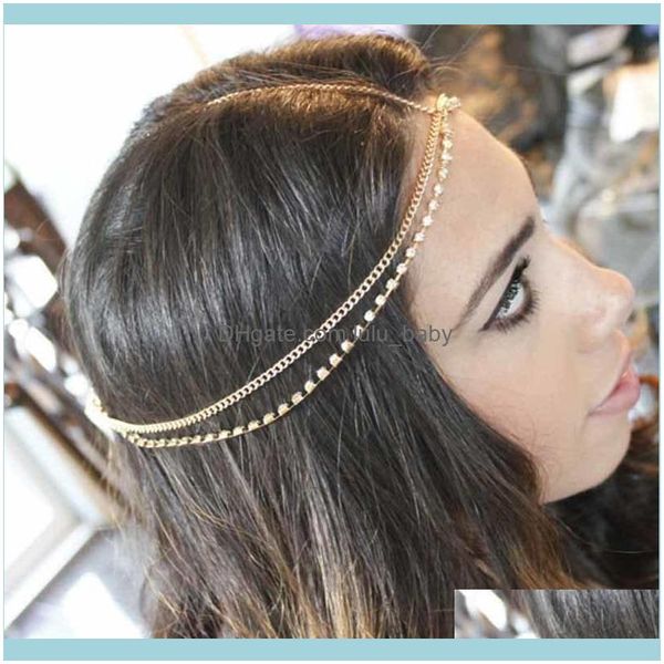 Headbands Jewelryfashion Women Lady Gold Sier Renk Çok Katlı Boho Zincir Grup Başlık Gelin Düğün Saç Takı T009 Drop Teslimat 2021
