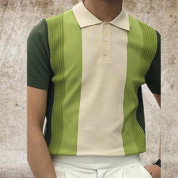 

men's polos clothing summer color-blocking knit sweater lapel short-sleeved slim-fit shirt t-shirt men, White;black