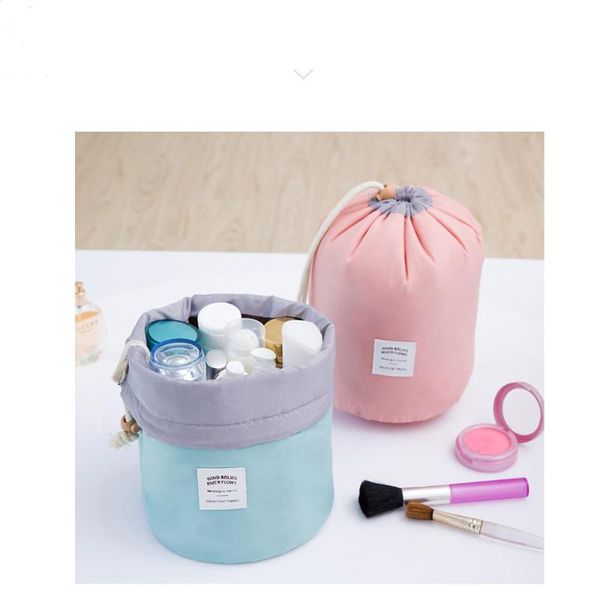 

large-capacity nylon cylinder cosmetic bag three-piece multi-function drawstring toiletry portable travel storage bags