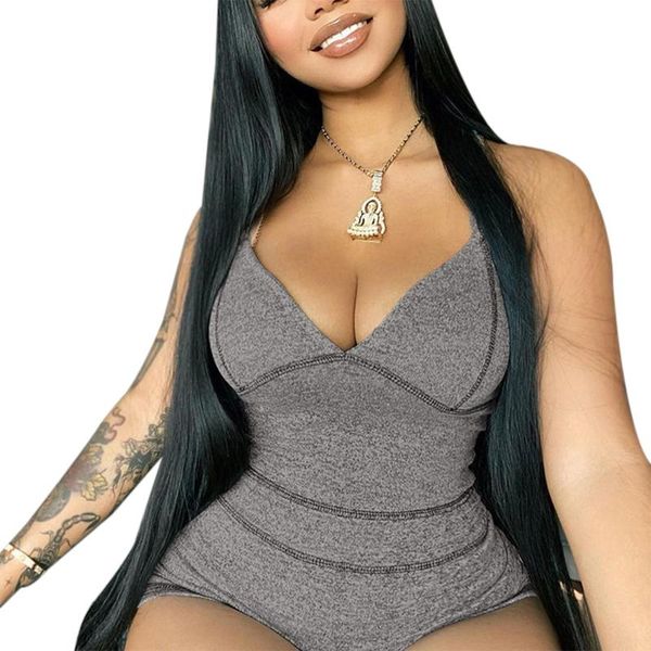 

women sleeveless playsuit v-neck romper skinny womens jumpsuit summer solid color for ladies women's jumpsuits & rompers, Black;white