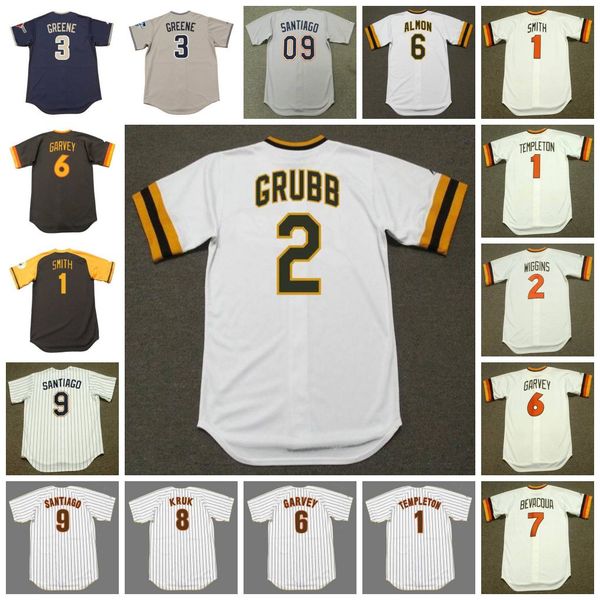

san diego vintage baseball jersey 1 garry templeton 1984 ozzie smith 1978 wiggins grubb almon garvey bevacqua 8 john kruk 1988 9 benito sant, Blue;black