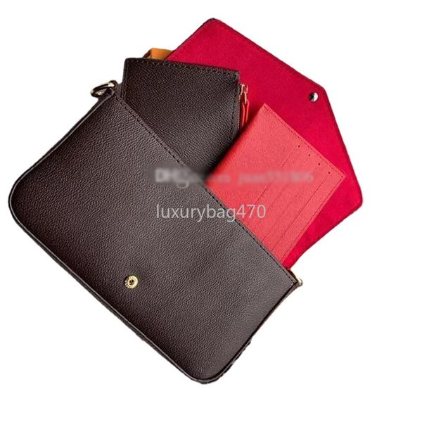 

sacoche shoulder bags 3 piece crossbody bag luxury handbags chain leather wallets flower interior slot pocket tote card holder men women han, Red;black