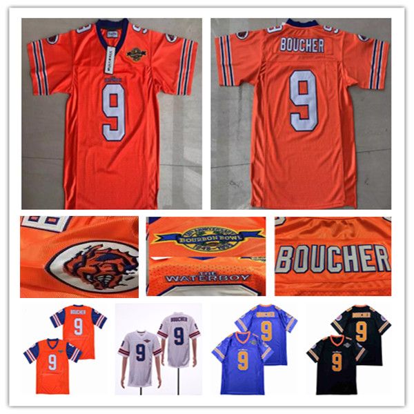 Uomo The Waterboy Movie Football Adam Sandler 9 Bobby Boucher Jersey Stitched Mud Dogs Film Arancione Bianco Nero Viola Taglia S-3XL