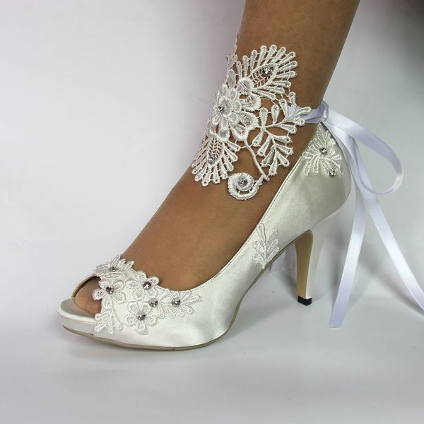

dress shoes women fashion wedding bridal lace satin crystal high heel p4dv, Black