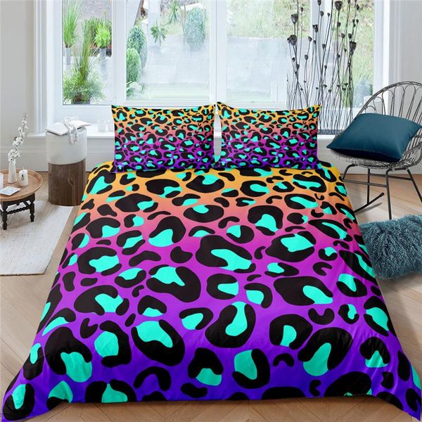 

bedding sets luxury 3d color leopard print 2/3pcs kids set comfortable duvet cover pillowcase home textile single  and king size