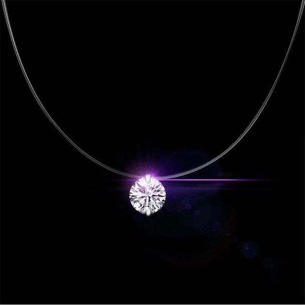 

chains 925 sterling silver invisible transparent fish line zirconia necklace collares bijoux