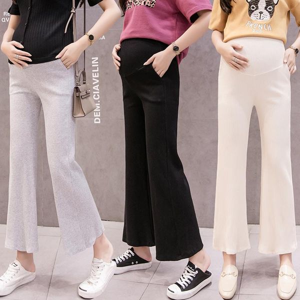 

maternity bottoms pregnant women spring summer thin cotton wide leg pants loose casual abdomen trousers high waist pregnancy belly, White