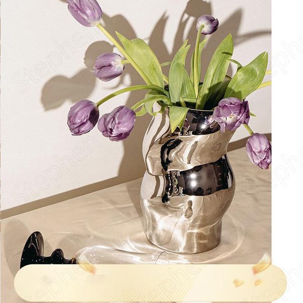 

vases silver plating process vase nordic modern ceramic shaped bedside deskart flower pots decorative living room decoration