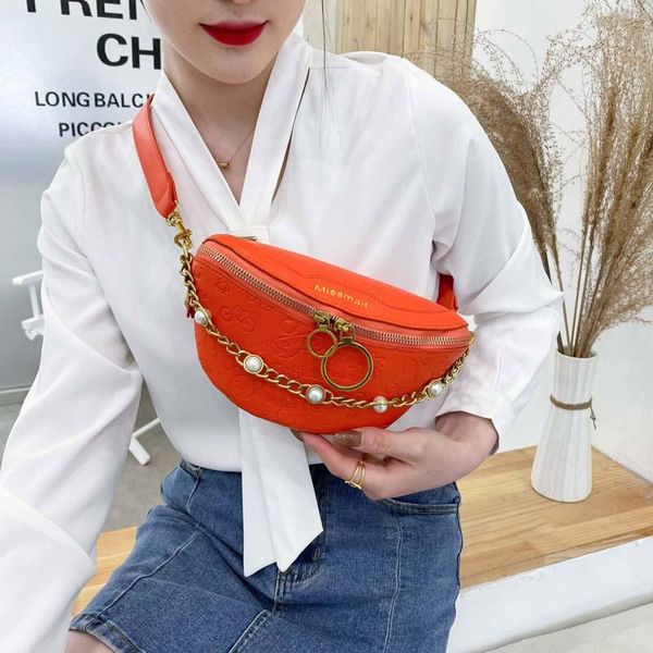 

pearl chain waist bag women luxury leather fanny pack ladies fashion shoulder messenger lady packs belt chest bags