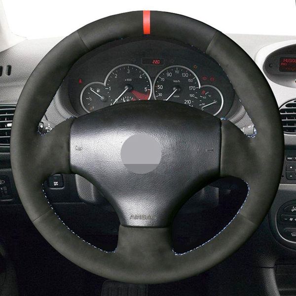 

steering wheel covers diy hand-stitched black suede car cover for 206 1998-2005 sw 2003-2005 cc 2004 2005