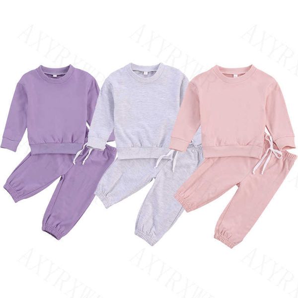 

children boys girls clothing sets autumn toddler kids solid color sweatshirt +elastic pants tracksuit for suits, White