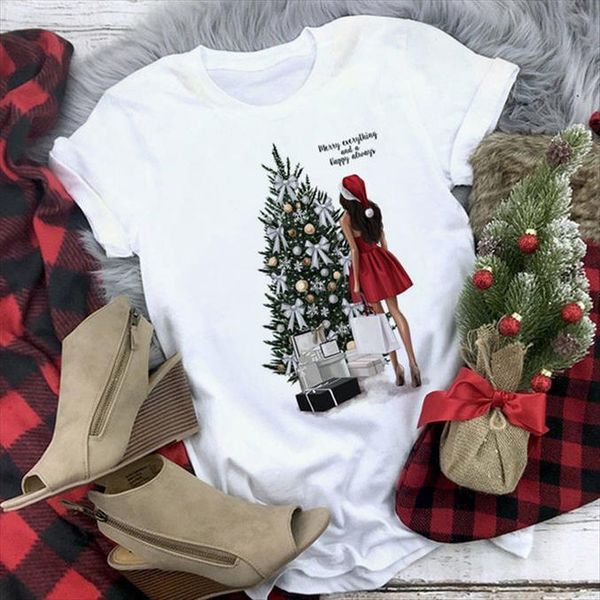 

christmas tree girls print womens t shirt tee xmas female, White