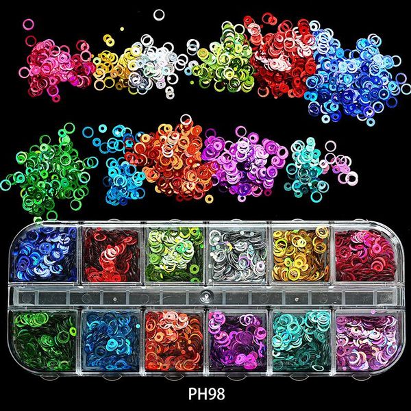 

nail glitter 12pcs mix set , shape 12 types art resin dots holographic circle/bubble shaped spangl, Silver;gold