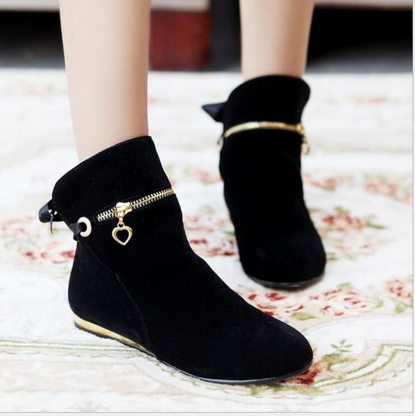 

boots women's flat low hidden wedges classic ladies dress casual shoes candy-colored winter, Black