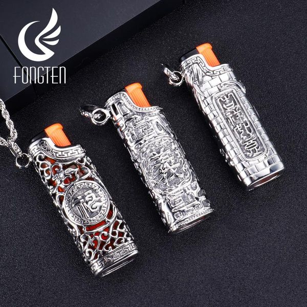 

pendant necklaces fongten cigarette lighter hollow charm necklace stainless steel cubic retro pendants men jewelry, Silver