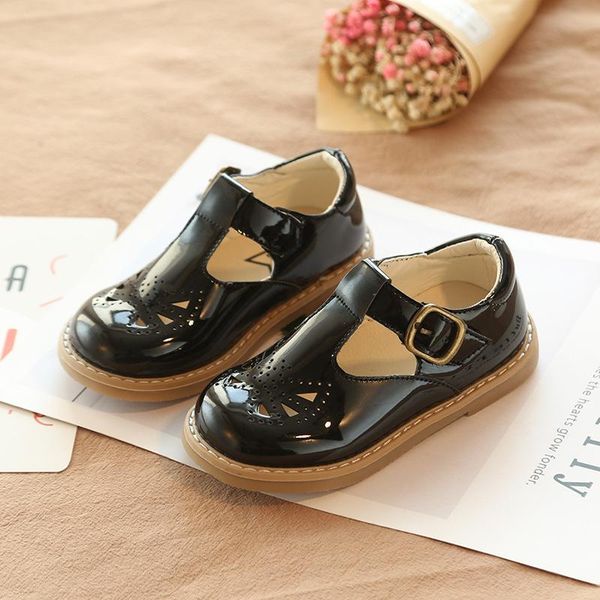 

girls princess shoes children sneakers baby party wedding dress patent leather roman black school uniform kids flat, Black;grey