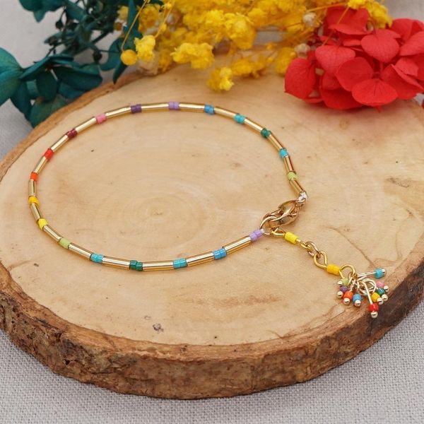 

charm bracelets 2021 ethnic rainbow beaded bracelet miyuki bead hand-woven tassel for women boho pulseras, Golden;silver