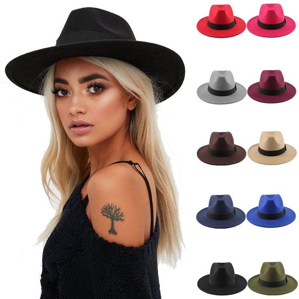 

wide brim hats woollen hat for autumn and winter travel women's british sunscreen warmth shanghai beach parent child men's panama, Blue;gray