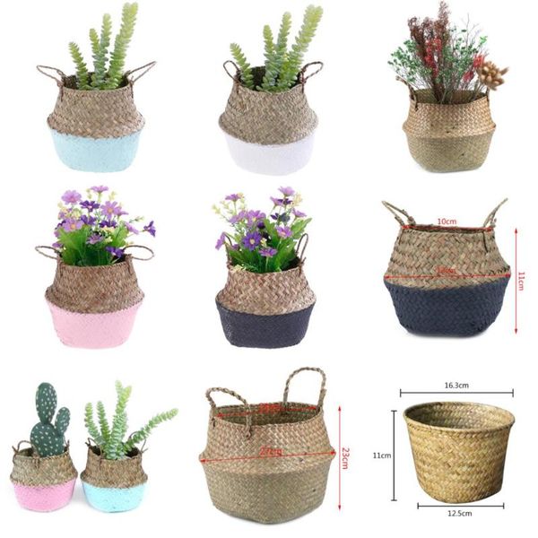 

handmade rattan woven straw bamboo foldable seagrass baskets laundry clothing storage wicker toy flower pot plant basket
