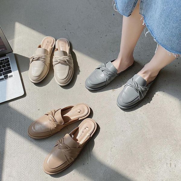 

flats slippers for women 2021 summer shallow half flat with mules shoes female outdoor casual slides flip flops, Black