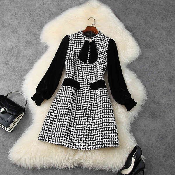 

casual dresses spring women mini bow vintage velvet long sleeve party dress winter office work shnj, Black;gray