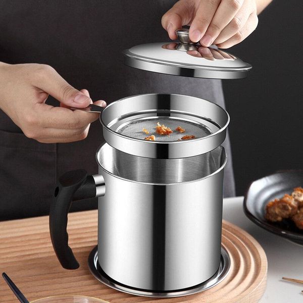

water bottles 1.3l 304 stainless steel oil strainer filter pot cooking container jug storage can for kitchen household tools