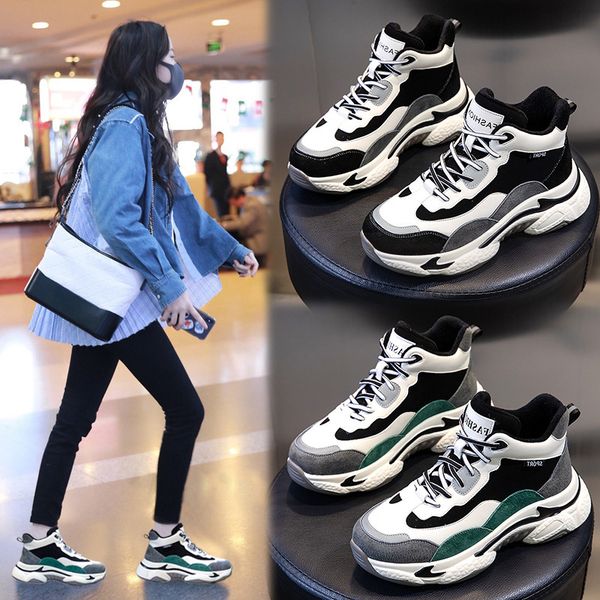 

leather daddy shoes women 2021 winter and autumn thick bottom plush sports children's wenzhou elevated casual women's, Black;white