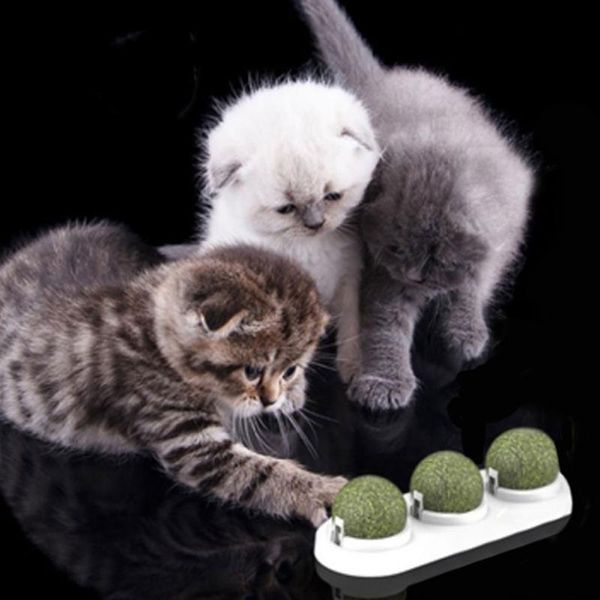 

cat toys 3pcs/lot toy self-adhesive rotated catnip silvervine lick ball for cats wall mount molar teething