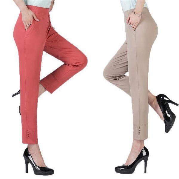 

women's pants & capris 2021 spring summer fashion style women solid ankle length trousers female loose pencil breathable plus size 5xl, Black;white