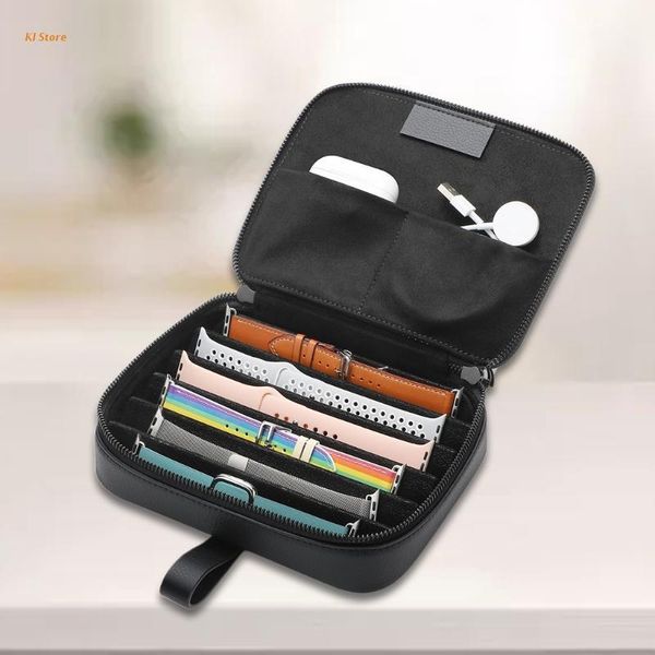 

watch boxes & cases portable pouch watchband strap box travel storage bag band organizer case j78f, Black;blue
