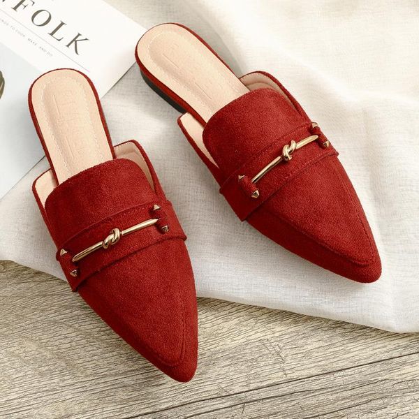 

spring 2021 pointed cool half slippers women's small xiangfeng baotou flat bottomed casual muller shoes, Black
