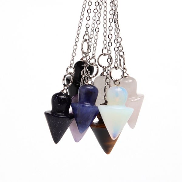 

natural stone gyro shape fortune-telling pendulum pendant reiki healing crystal conical jewelry hypnotist divination meditation prop hanging, Silver