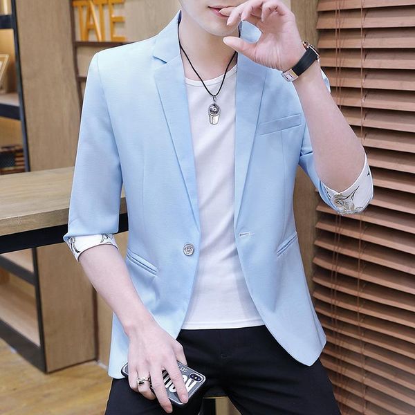 

summer seven minute sleeve suit male casual thin korean version slim white small jacket handsome tide boys men's suits & blazers, White;black